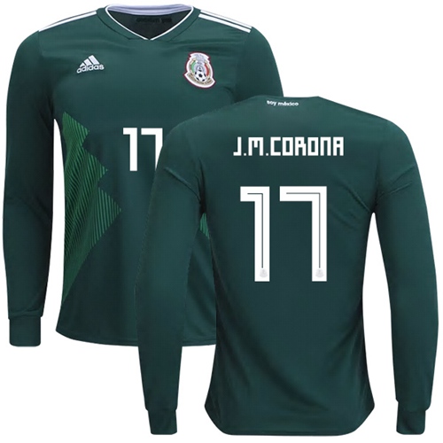 Mexico #17 J.M.Corona Home Long Sleeves Soccer Country Jersey - Click Image to Close